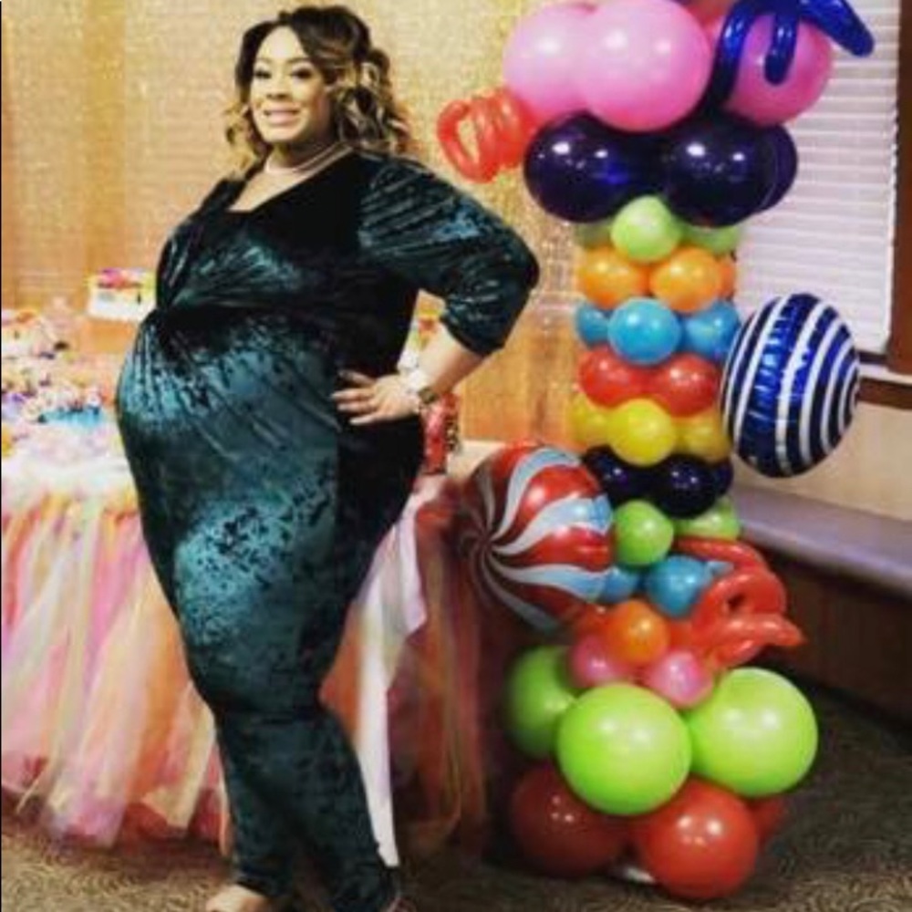 Velour green plus size/maternity jumpsuit